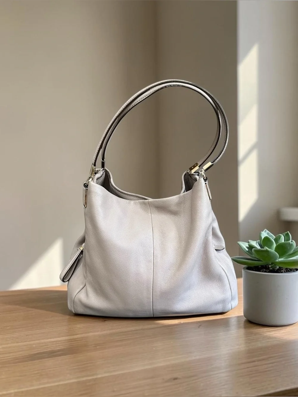 COACH Pebbled Leather Madison Phoebe Women's Handbag 3 Compartment Gray